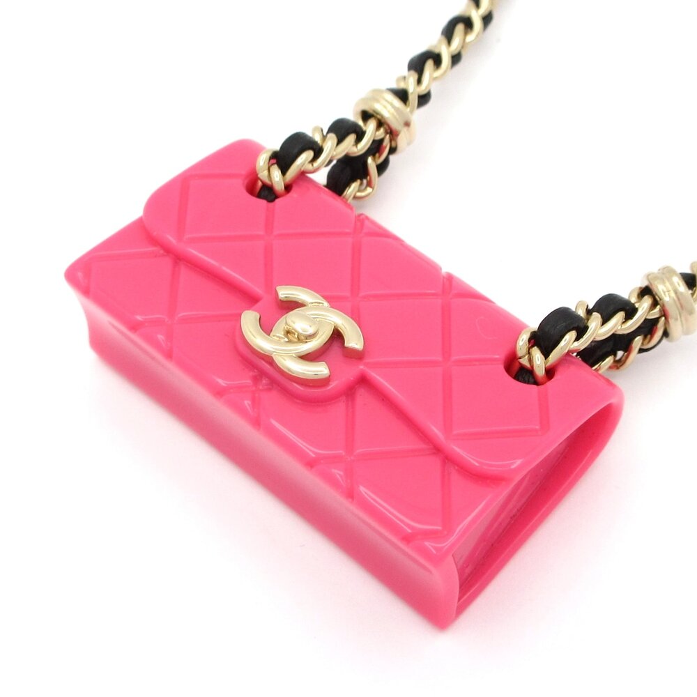 Chanel Necklace Pink Gold Black Hardware Leather Resin - Picture 1 of 6